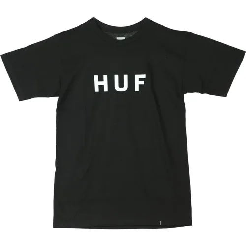 Essentials Logo T-Shirt Schwarz/Weiß Streetwear , Herren, Größe: XL - HUF - Modalova