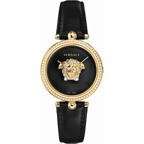Empire Schwarzes Leder Gold Diamant Uhr - Versace - Modalova