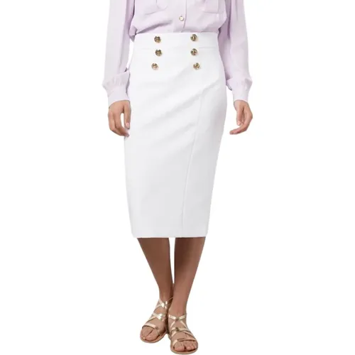 Midi Skirt with Gold Buttons , female, Sizes: XS - Elisabetta Franchi - Modalova
