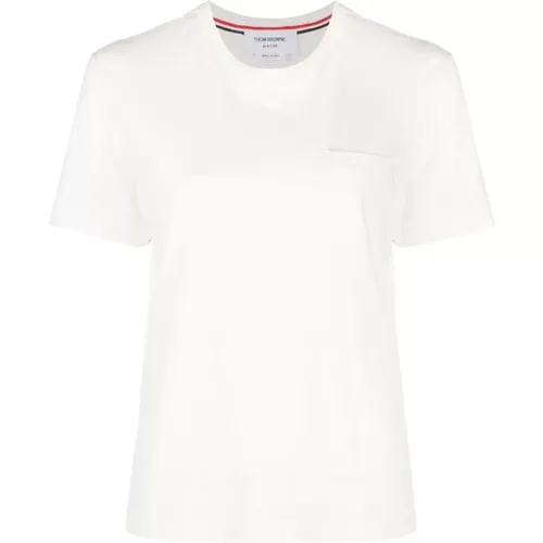 Logoed T-shirt with Short Sleeves and Chest Pocket , female, Sizes: S - Thom Browne - Modalova