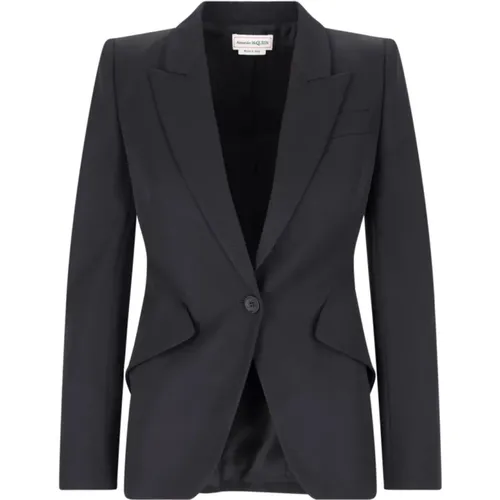 Schwarzer Blazer mit Reverskragen und Knopfverschluss - alexander mcqueen - Modalova