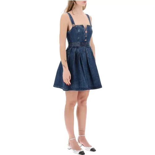 Denim Cut-Out Mini Dress with Crystal Buttons , female, Sizes: 2XS, S - Self Portrait - Modalova