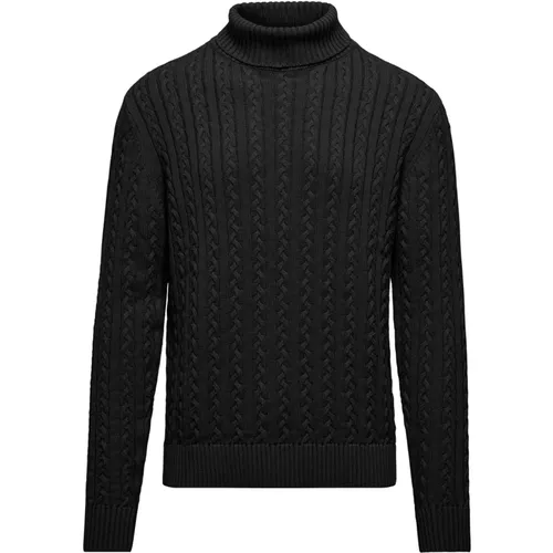 Warm Cotton Cable Knit Mock Neck Turtleneck , male, Sizes: 2XL, XL, L, S - BomBoogie - Modalova