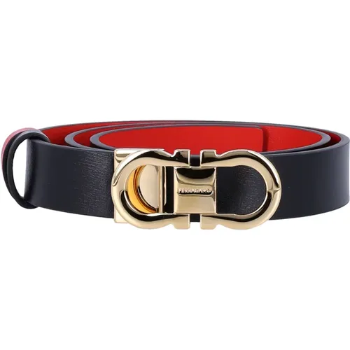 Reversible Gancini Belt in Nero + Flame Red , female, Sizes: 85 CM, 75 CM, 80 CM - Salvatore Ferragamo - Modalova