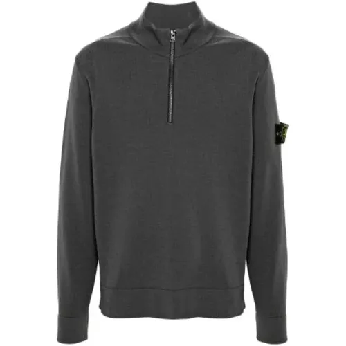 Kompassmotiv hoher Kragen Reißverschlussjacke,Wollpullover mit Kompassmotiv - Stone Island - Modalova