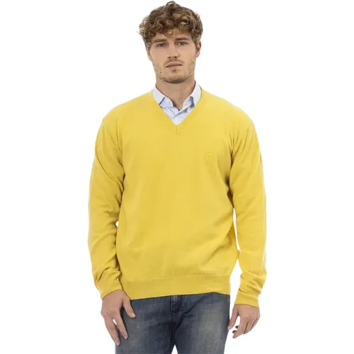 Gelber Woll V-Ausschnitt Pullover , Herren, Größe: L - Sergio Tacchini - Modalova