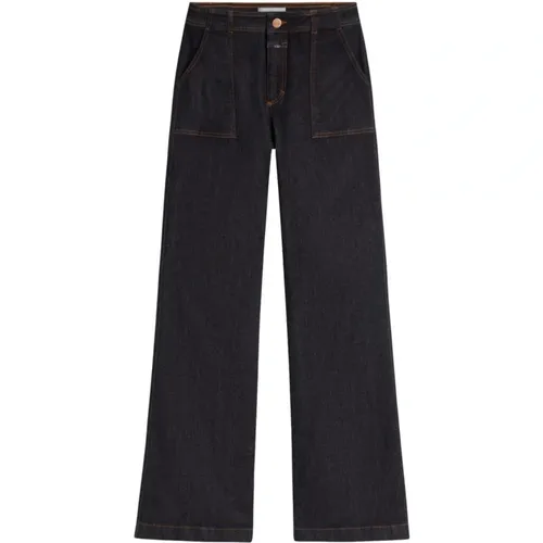 Dark Blue Flared High Waist Jeans , female, Sizes: W27 - closed - Modalova