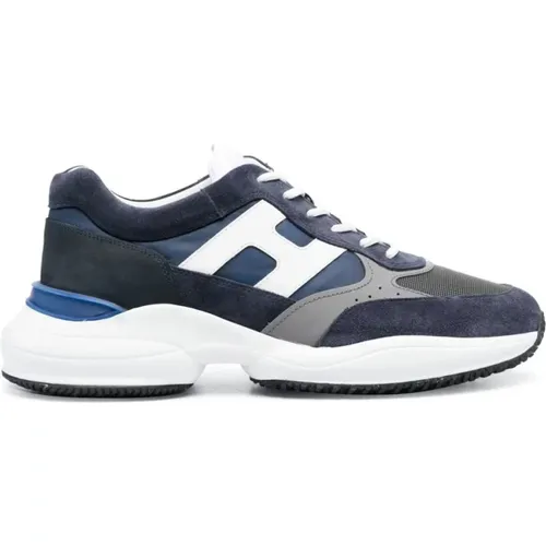 Logo Sneakers Grey/Blue Suede Nubuck , male, Sizes: 10 UK - Hogan - Modalova