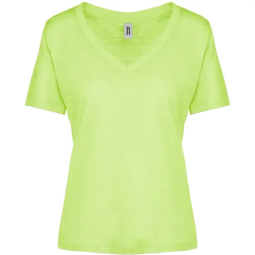 Linen Jersey V-Neck T-Shirt , female, Sizes: M, L, XS, S, XL, 2XL - BomBoogie - Modalova
