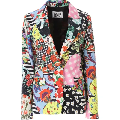 Patchwork Print Cotton Stretch Jacket , female, Sizes: M - Moschino - Modalova