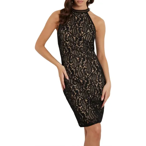 Schwarzes Spitzen Mini Kleid , Damen, Größe: M - Guess - Modalova