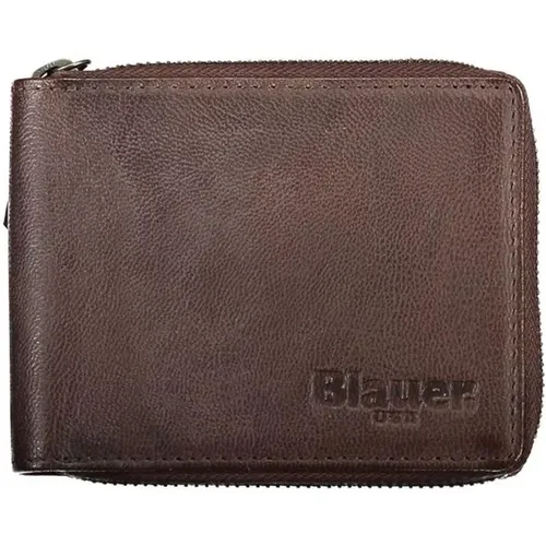 Braune Leder Runde Brieftasche mit Kartenfächern - Blauer - Modalova