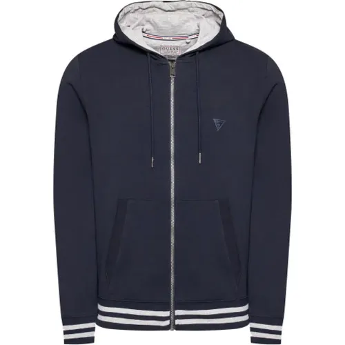 Blauer Sweatshirt mit grauem Reißverschluss , Herren, Größe: S - Guess - Modalova