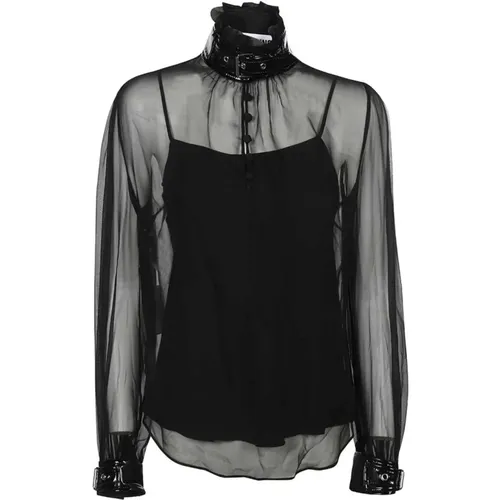 Seidenbluse mit Stehkragen , Damen, Größe: 2XS - Moschino - Modalova