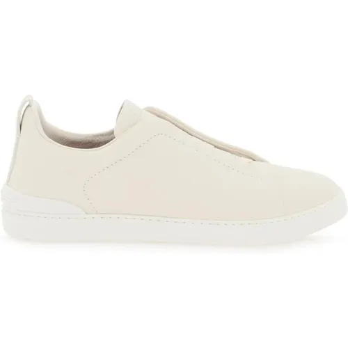 Grained Leather Triple Stitch Slip-On Sneakers , male, Sizes: 7 1/2 UK, 6 1/2 UK, 11 UK, 10 UK, 7 UK, 6 UK, 8 UK, 9 UK - Z Zegna - Modalova