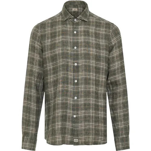 Checked linen shirt , male, Sizes: L - Sonrisa - Modalova