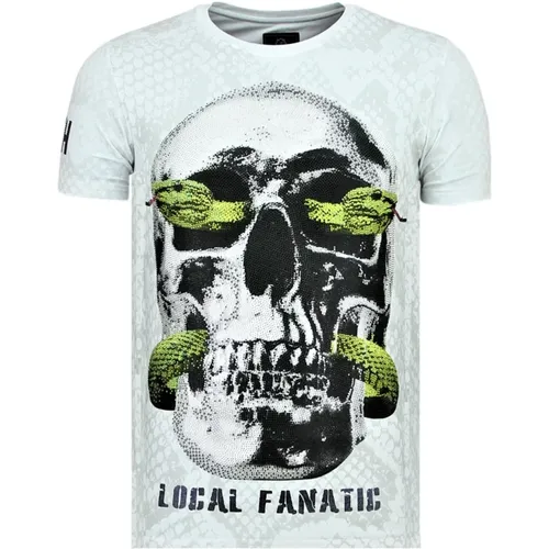 Skull Snake Rhinestones - Herren T-Shirt - 6326W - Local Fanatic - Modalova