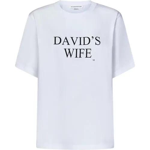 Weißes T-Shirt mit 'Davids Frau' Slogan , Damen, Größe: XS - Victoria Beckham - Modalova