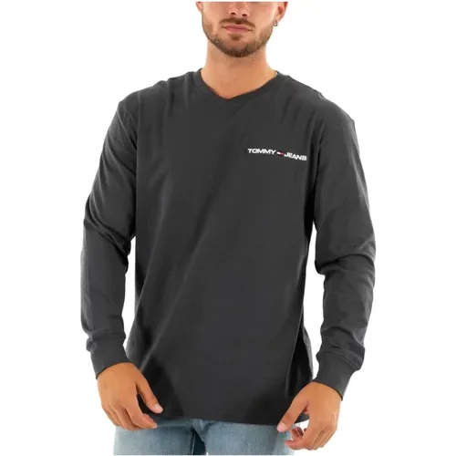 Langarmshirt mit Linearem Brustlogo , Herren, Größe: L - Tommy Hilfiger - Modalova