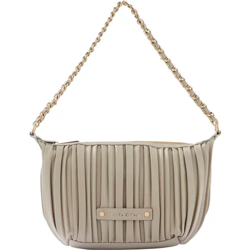 Small shoulder bag with pleated texture, dimensional and depth contrasts in gold plating , female, Sizes: ONE SIZE - Manila Grace - Modalova