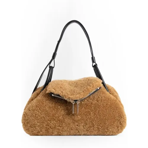 Shearling Latte Silver Hardware Shoulder Bag , female, Sizes: ONE SIZE - Amina Muaddi - Modalova