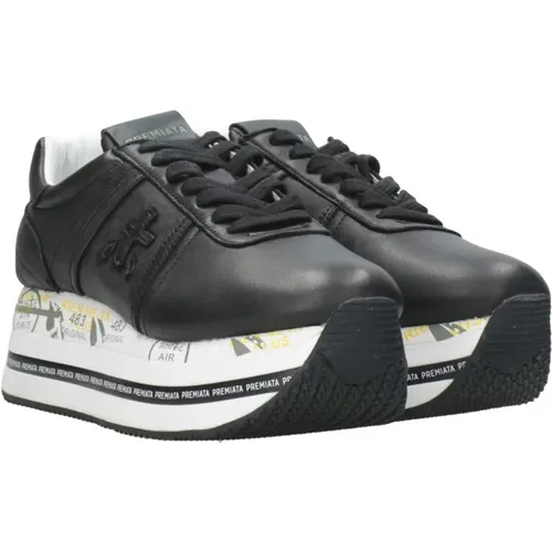 Schwarze Ledersneakers mit Python-Detail , Damen, Größe: 36 EU - Premiata - Modalova