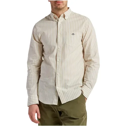 REG Baumwoll-Leinen Streifen Hemd , Herren, Größe: 3XL - Gant - Modalova