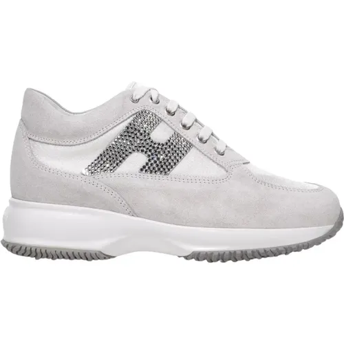 Weiße Sneakers für Frauen mit Rhinestone H-Detail , Damen, Größe: 37 EU - Hogan - Modalova