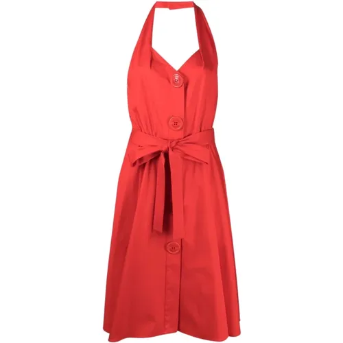 Rotes Baumwollmischung Halterneck Kleid , Damen, Größe: XS - Moschino - Modalova