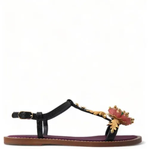 Kristallverzierte Ledersandalen , Damen, Größe: 35 1/2 EU - Dolce & Gabbana - Modalova