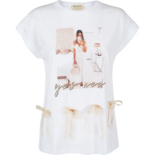 Cotton Tops T-Shirt - Weiße Baumwolltops T-Shirt , Damen, Größe: S - YES ZEE - Modalova