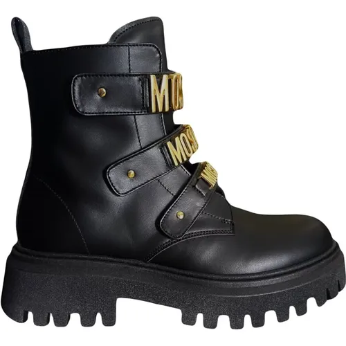 Triple Lettering Logo Knöchelstiefel Riemen , Damen, Größe: 36 EU - Moschino - Modalova