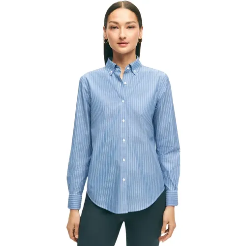 Blaues Non-Iron Stretch Supima Baumwollhemd mit Button-Down-Kragen , Damen, Größe: XS - Brooks Brothers - Modalova