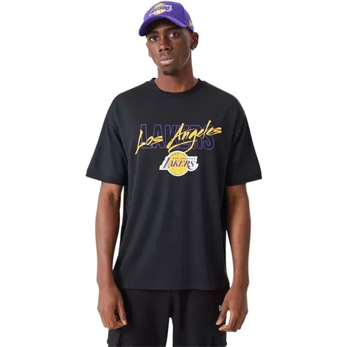 Übergroßes T-Shirt Los Angeles Lakers NBA Script , Herren, Größe: S - new era - Modalova