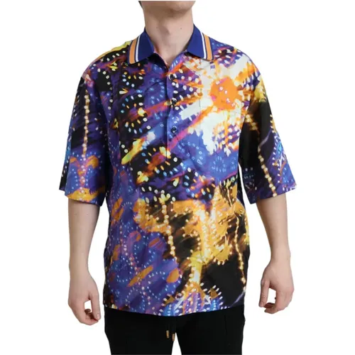 Polo-Shirt mit mehrfarbigem Luminary-Druck , Herren, Größe: XL - Dolce & Gabbana - Modalova