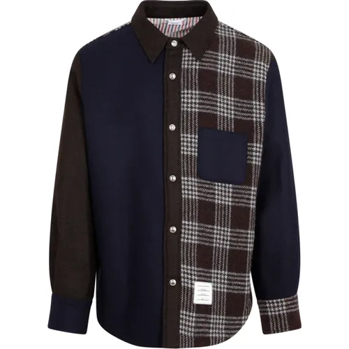 Brown Wool Snap Front Shirt Jacket , male, Sizes: 2XL, XL - Thom Browne - Modalova