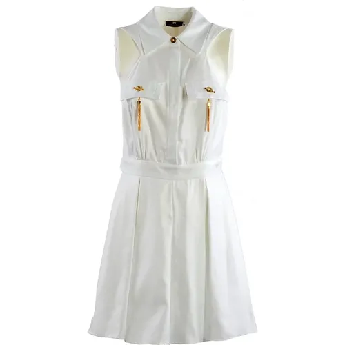 Weißes Kurzes Kleid mit Seitlichem Reißverschluss und Druckknöpfen - Elisabetta Franchi - Modalova