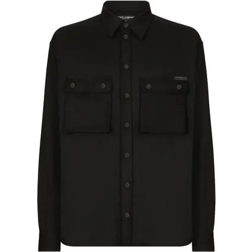 Wool Shirt with Button Fastening , male, Sizes: M, L - Dolce & Gabbana - Modalova