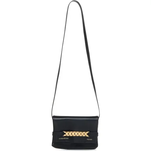 Leather Shoulder Bag with Gold Chain Detail , female, Sizes: ONE SIZE - Victoria Beckham - Modalova