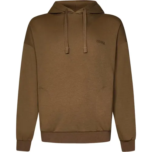 Brauner Kapuzenpullover mit Seitentaschen , Herren, Größe: M - Ermenegildo Zegna - Modalova