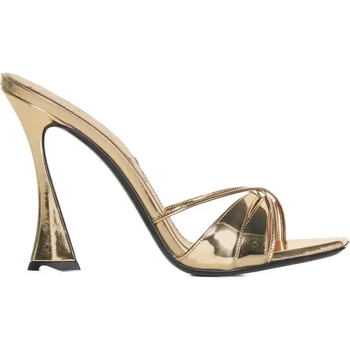 Gold-tone Leather Sandals with Cone Heel , female, Sizes: 5 UK, 5 1/2 UK - D'Accori - Modalova