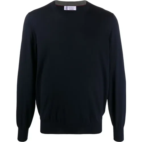 Navy Cashmere Sweater , male, Sizes: L, 4XL, S, XL, M, 2XL, 3XL - BRUNELLO CUCINELLI - Modalova
