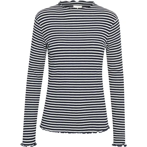 Striped Long Sleeve Top with Ruffle Details , female, Sizes: L, 2XS, XS, XL, S, 2XL, M - Karen by Simonsen - Modalova