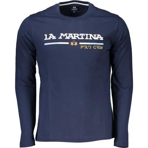 Blau Langarm Bestickt Logo T-Shirt - LA MARTINA - Modalova