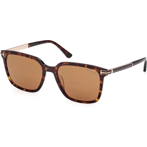 Stilvolle Sonnenbrille aus dunklem Havanna-Acetat - Tom Ford - Modalova