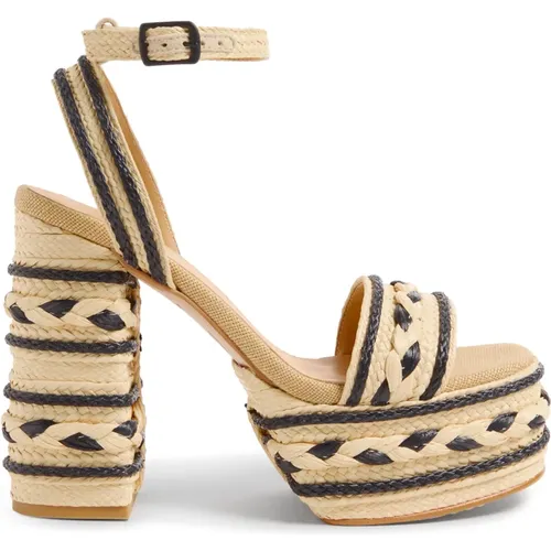 Raffia-Sandalen mit Knöchelriemen mit seitlicher Metallschnalle und 13 cm Absatz. , Damen, Größe: 41 EU - Castañer - Modalova