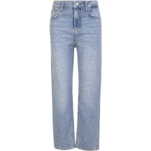 Blaue High-Waist Cropped Jeans mit Strassverzierung , Damen, Größe: W28 - Liu Jo - Modalova