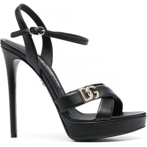 Stiletto Sandals with Gold-tone Logo , female, Sizes: 6 1/2 UK - Dolce & Gabbana - Modalova