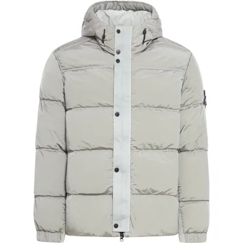 Grey Hooded Coat with Nylon Tape , male, Sizes: L, M, S - Stone Island - Modalova