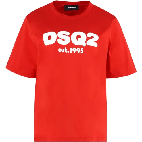 Bedrucktes Baumwoll-T-Shirt mit gerippten Kanten - Dsquared2 - Modalova